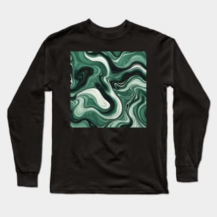 Emerald green suminagashi marble pattern Long Sleeve T-Shirt